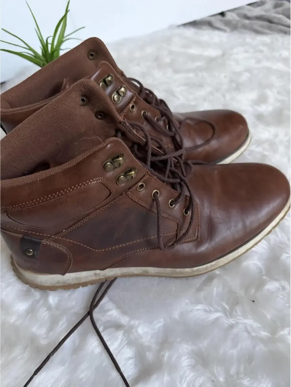 Brown Leather Lace-Up Ankle Boots Size 12